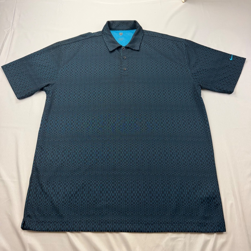 Nike Golf Polo Shirt Men XXL Black Blue Dash Print Nike Fit Dry 231590-414